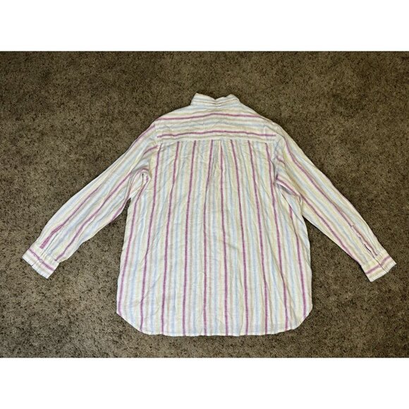 GAP White/Pink Stripe Linen Blend Button Up Shirt Beach Coastal Travel Relax XL - Picture 2 of 9